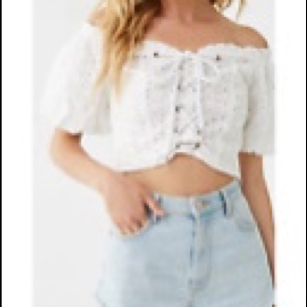 NWT F21 Lace-Up Corset Off the Shoulder Puff Sleeve Top